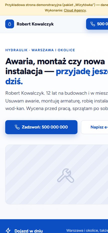 Wizytówka hydraulika na telefonie
