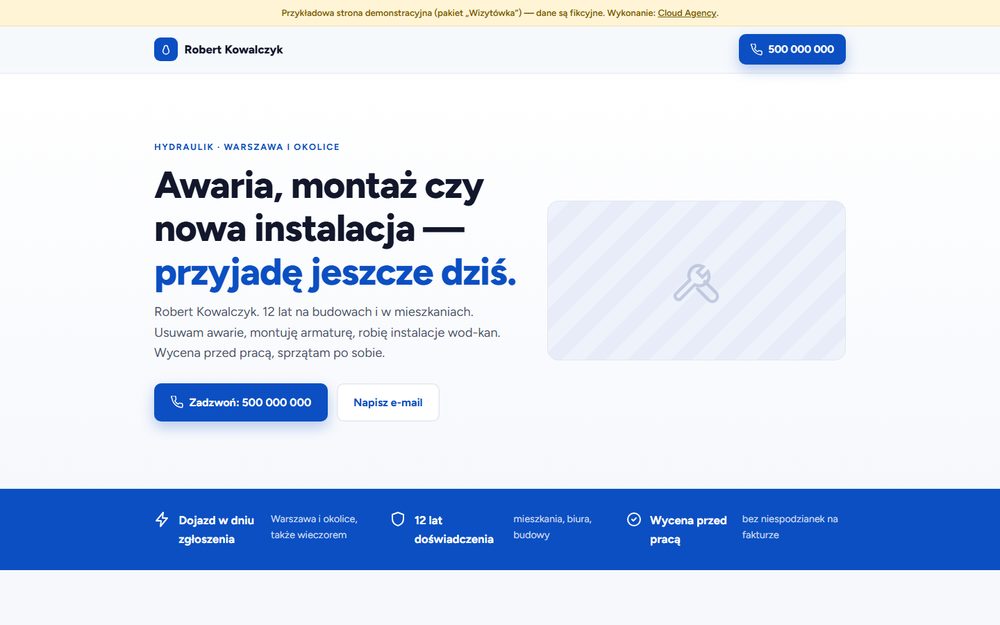 Przykładowa strona-wizytówka dla hydraulika