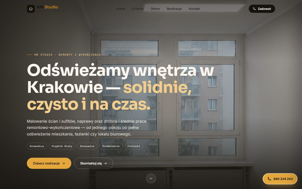 Strona KM Studio — remonty i wykończenia, Kraków